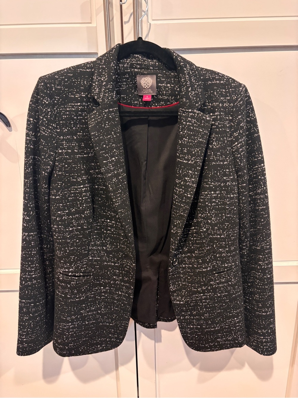 Vince Camuto Black and White Textured Tweed Blazer